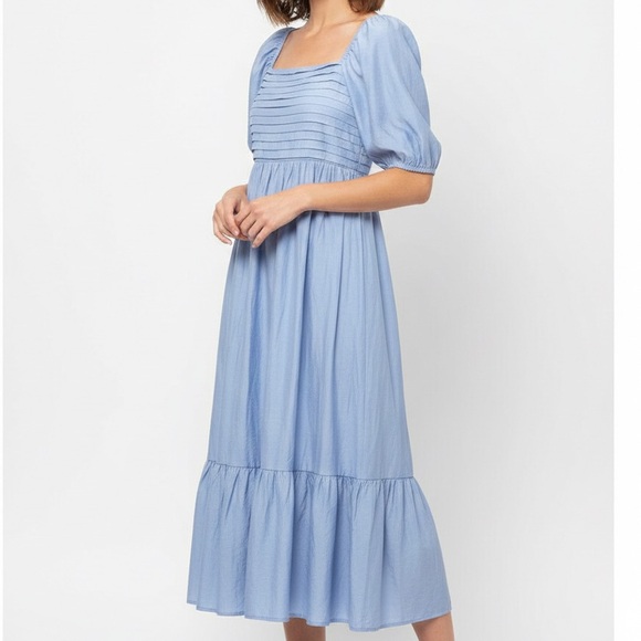 Blu Pepper Dresses & Skirts - Blu Pepper NWOT Light Blue Puff Sleeve Dress Empire Waist Maxi Cottony Lined